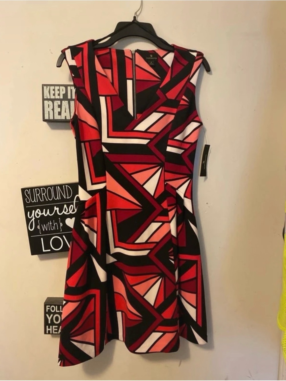 Worthington Red & Black Geometric Fit-and-Flare Dress